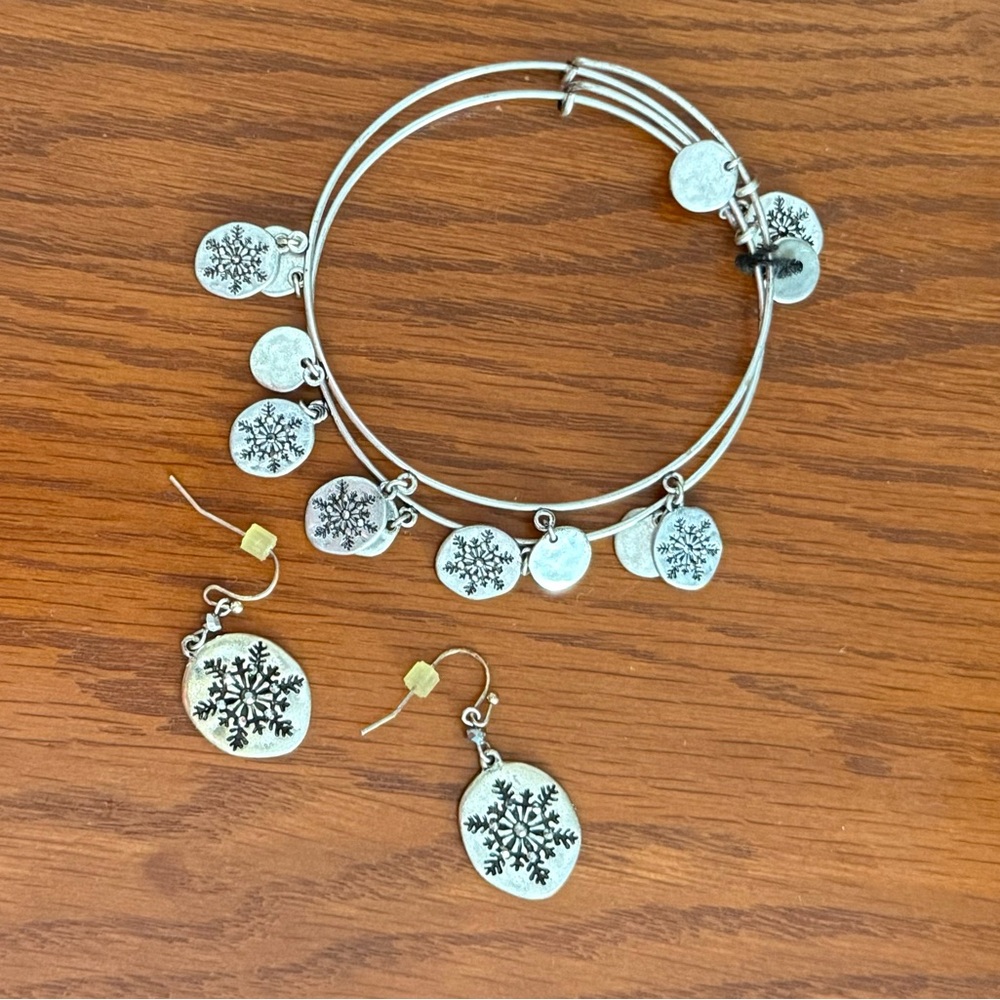Snowflake Design Charm Bracelet and Earrings with sparkling crystal like stones